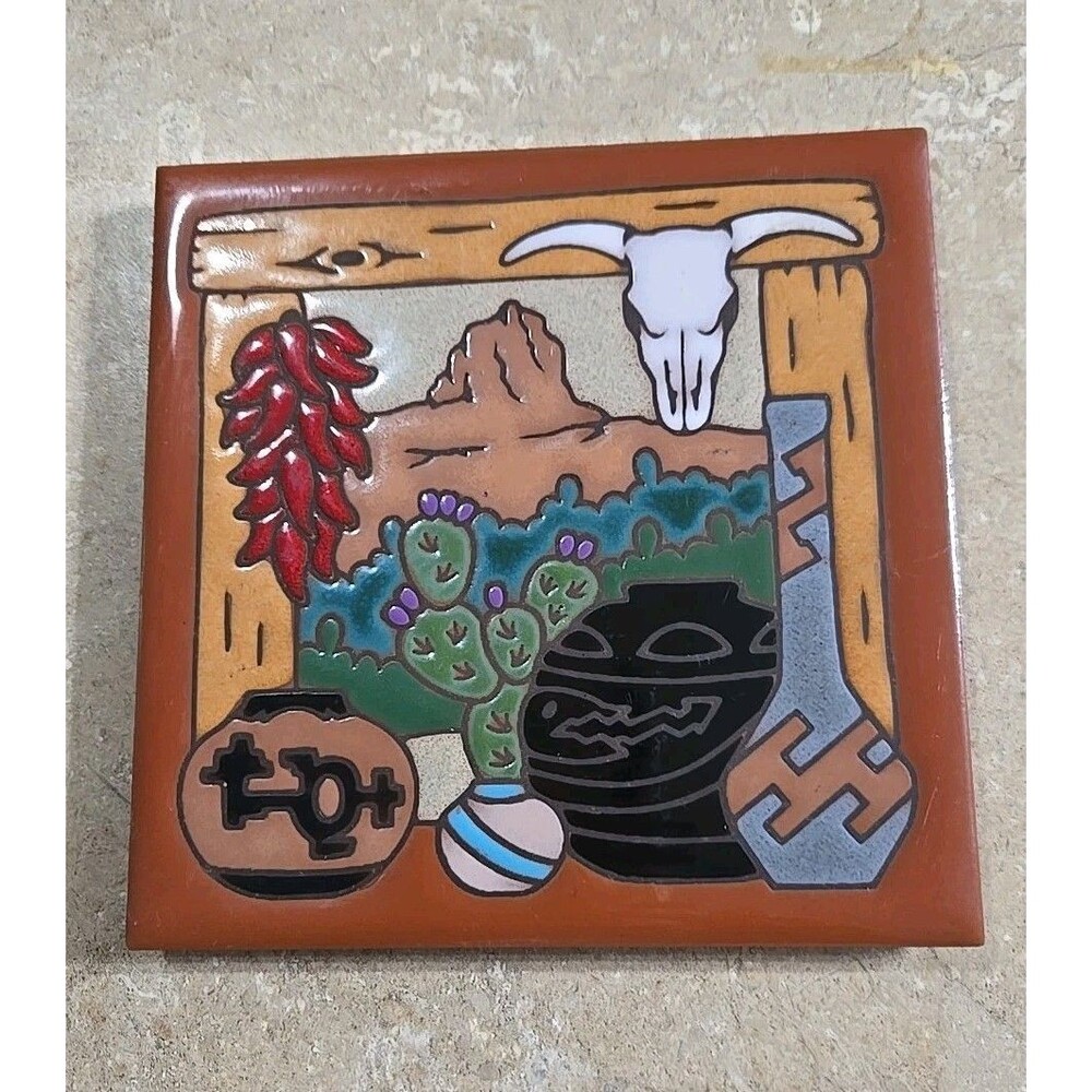 Masterworks Handcrafted Ceramic Southwestern Art 6" Tile Made In USA